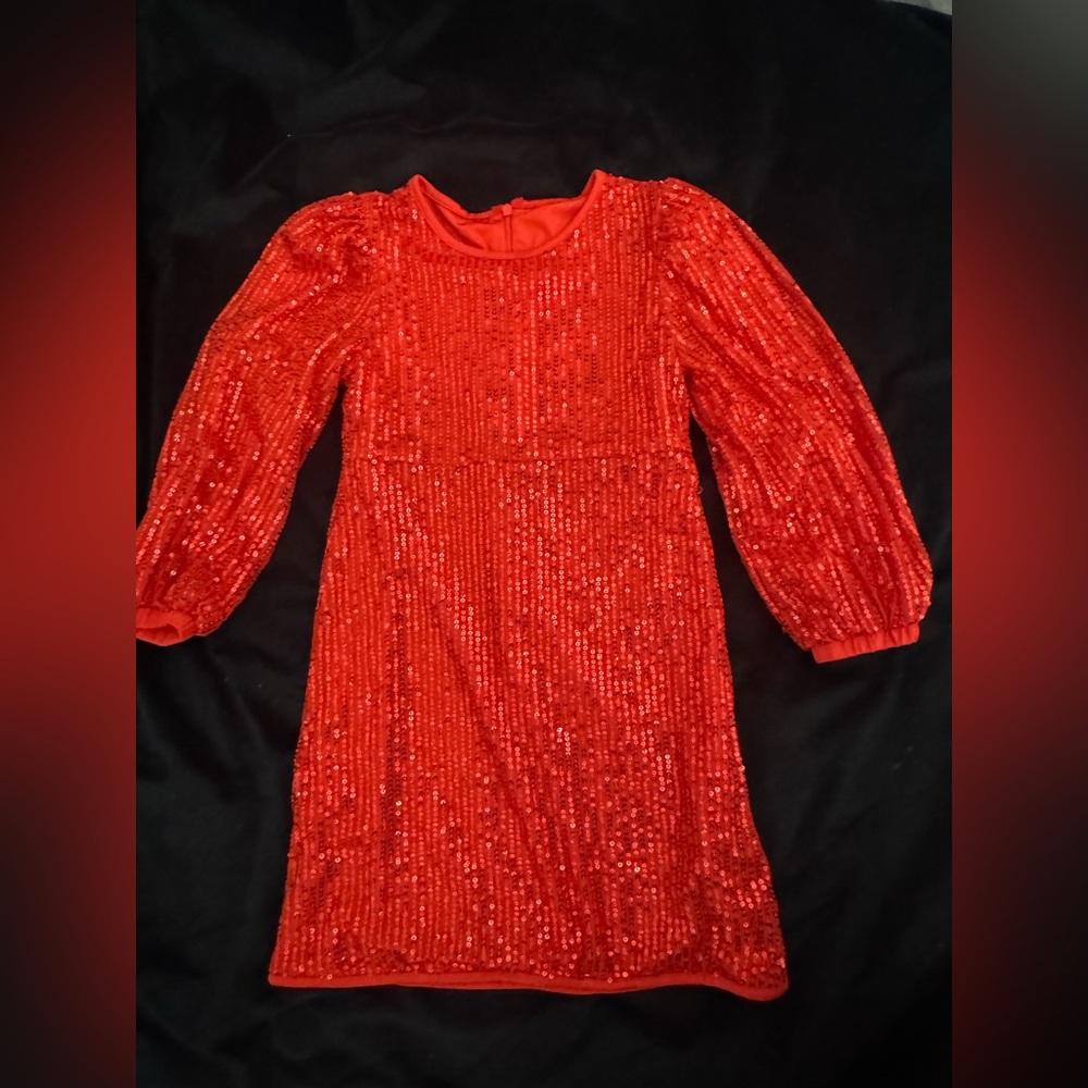 Red Sequin Long Sleeve Party Dress Puff Sleeve Holiday Dress Size 4